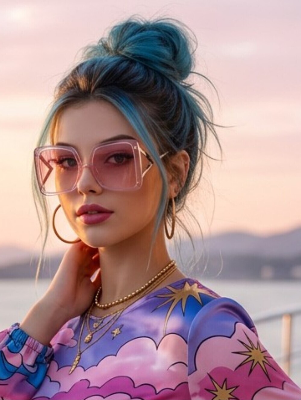 Rare Baddie Vintage Pinkish/Gold/Clear Oversized Square Cat Ombre Sunglasses